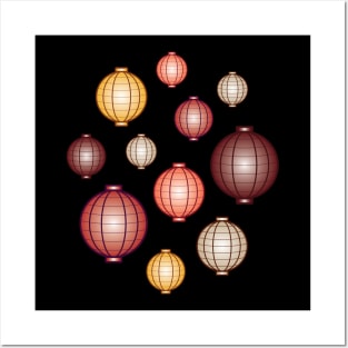 Lanterns | Mid Autumn Festival | Maroon Orange Gray | Black Posters and Art